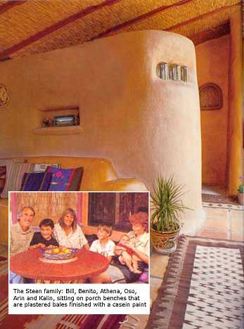 Many families build furniture using plaster cased straw bales.